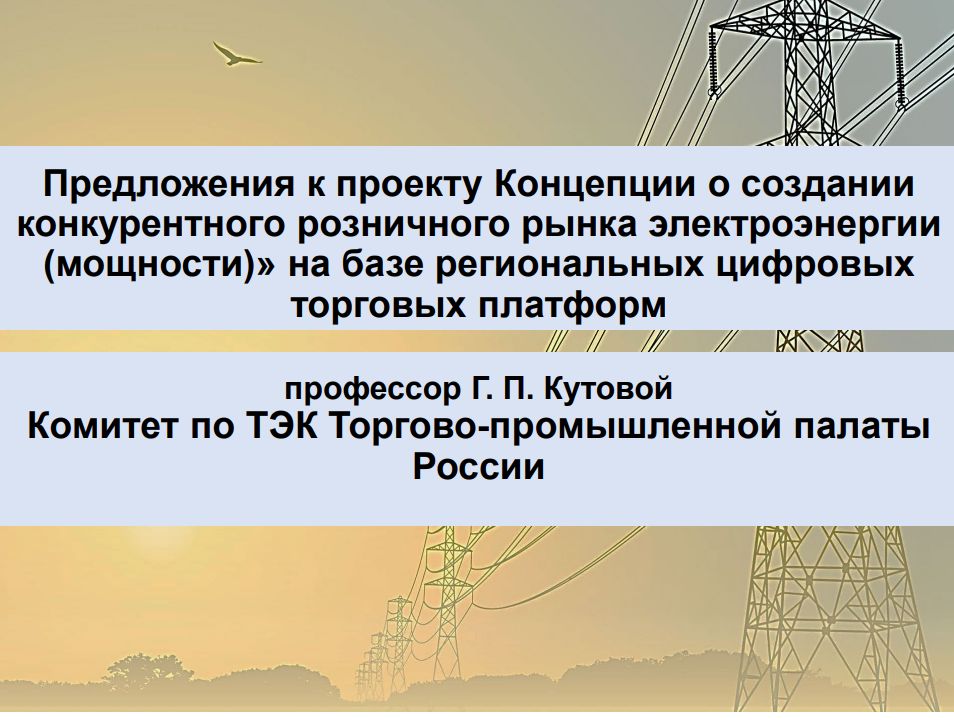 Предложения к проекту Концепции о создании конкурентного розничного рынка электроэнергии (мощности) на базе региональных цифровых торговых платформ